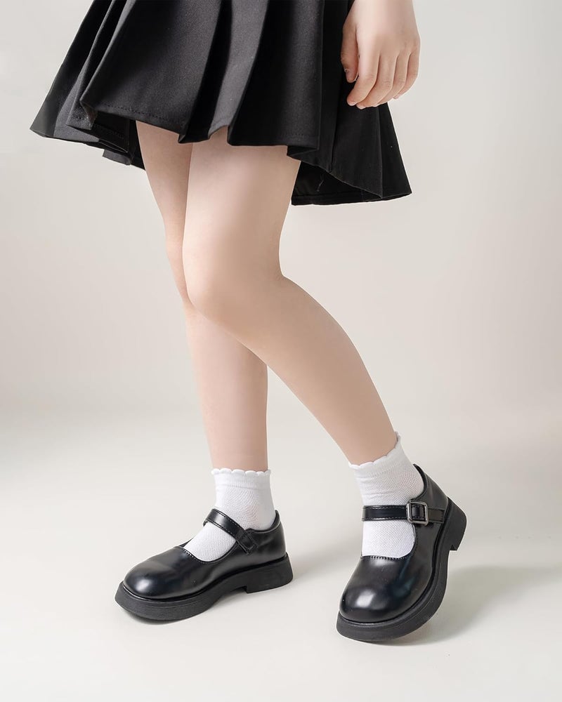 Funjoon Girls White Ruffle Socks School Uniform Kids Cotton Crew Ankle Cute Frilly Dress Socks 6 Pack - Image 2